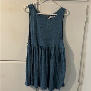 Free People Beach Sleeveless Textured Swing Tank Dress - Teal Blue